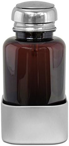 Push Down Pump Liquid Dispenser - Single Touch Stainless Steel Cap with Plastic Bottle and Square Stable Base for Beauty, Personal Care, Medical or Lab Use; 6.8 Fl Oz PET Plastic [Amber]