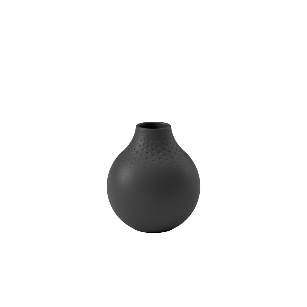 Villeroy & Boch Collier Noir Vase Perle No. 3, 11x11x12 cm, Premium Porcelain, Black