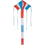 High Flying Delta Shaped Kite, Blue, Red, White Stripped - 42-inch. Includes 100 ft string