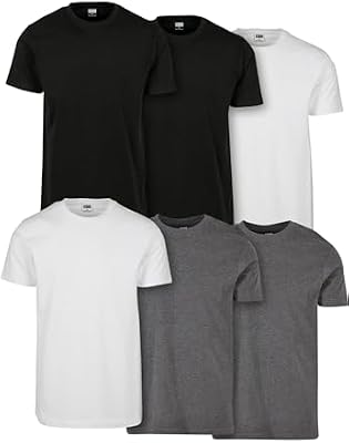 T-shirt básica de 6 bolas, T-shirt de homem, Preta/Preta/Branca/Branca/Carvão/Carvão, XL