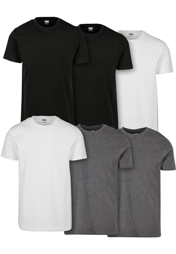 Basic Tee 6-Pack, T-Shirt Uomo, Nero/Nero/Bianco/Bianco/Chrcl/Chrcl, XL