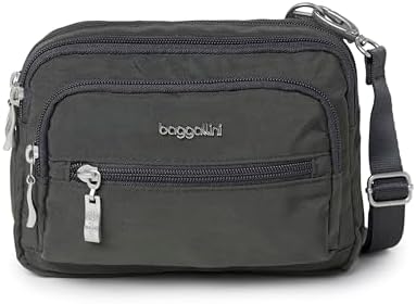 Baggallini Sling Backpack Gray Nylon Travel Crossbody Bag Messenger Pouch Baggallini Sling Backpack Brown Crossbody Travel Multi Zip  main image 2