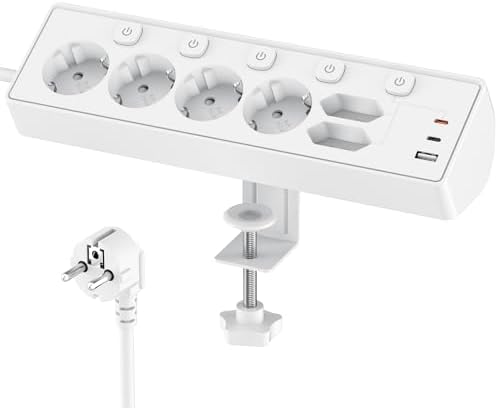 3M Ciabatta Multipresa con USB, 6 Prese di Corrente e 3 USB, PD 30W Ciabatta Elettrica with Protection, Multipresa Elettrica di da 2 M con Interruttore per Scrivania, Ufficio, Casa
