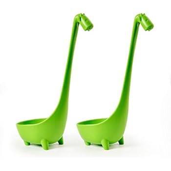 Animoeco 2 Pack Giraffe Soup Ladle Spoon & Large Colander Standing Steadily in Food Grade PP Plastic with Long Slightly Curve Design Handle