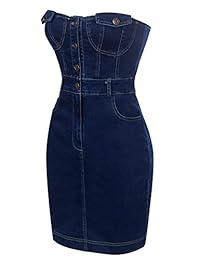 Diseño de Olivia - Vestido de mezclilla con cierre de botón frontal y correa de espagueti para mujer