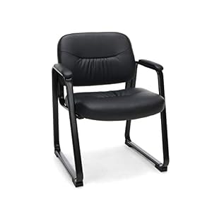 OFM ESS-9015 Bonded Leather Executive Side Chair with Sled Base, Black, Black
