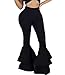 GUOLEZEEV Women's Casual High Waist Stretch Skinny Pants Ruffle Hem Cute Leggings Black XL