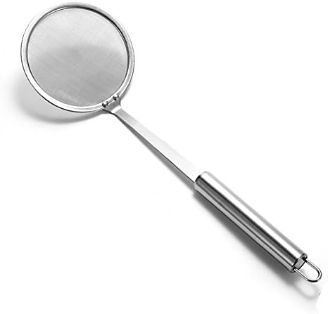 Cheflikes Stainless Steel Skimmer Spoon - Hot Pot Skimmer - Fine Mesh Strainer for Skimming Grease and Foam, 4" Diameter