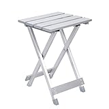 Pinze Folding Side Table Supports to 220 lb, Aluminum Camp Table, Small Patio Table, Outdoor End Table, Outdoor Side Tables, Heavy Duty Metal Step Stool, 11.2 x 10.4 x 15.7 inch (Sliver)