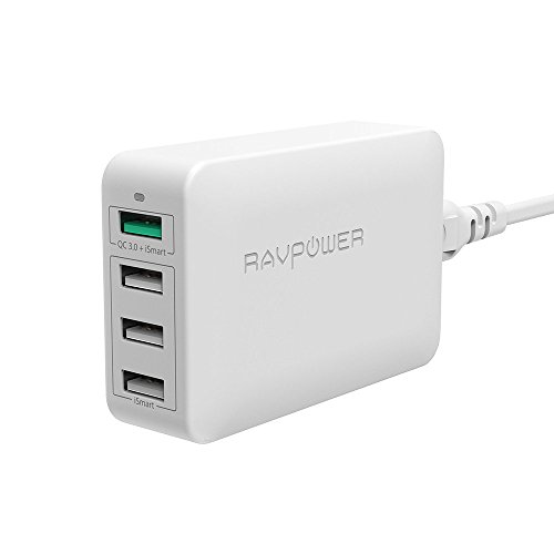 USB Quick Charger RAVPower 40W 4-Port Quick Charge 3.0 Fast Charger Desktop Charger Charging Station for Galaxy S8/S7/S6/Edge, Note 5 and iSmart for iPhone 7/6s/Plus, iPad, LG, Nexus 6, HTC