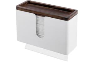 MyGift Deluxe Modern Matte White Metal Folded Commercial Paper Towel Holder with Rustic Burnt Solid Wood Tray Lid, Wall Mounted Trifold Multifold Z Fold Disposable Napkin Dispenser
