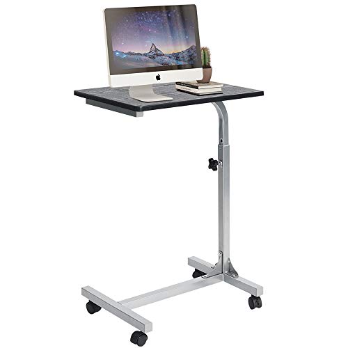 PexFix Laptop Desk, Overbed Table with Lockable Wheels, Height Adjustable Eating Tray Table, Mobile Sofa Side Table Rolling Standing Desk - Black