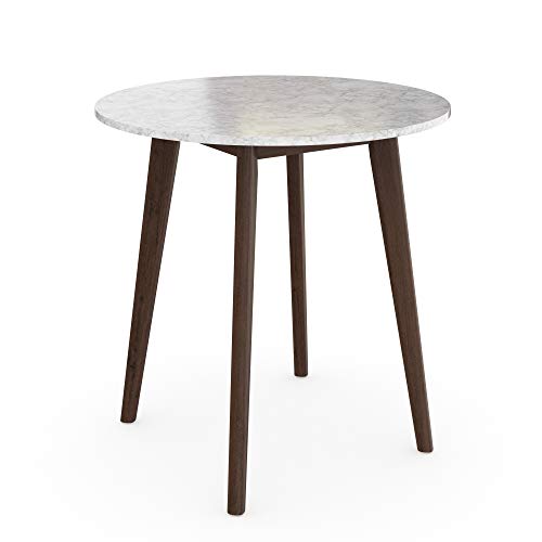 Nathan James Amalia Round Marble Bistro Dining Table with Legs in Wood Finish and Faux White