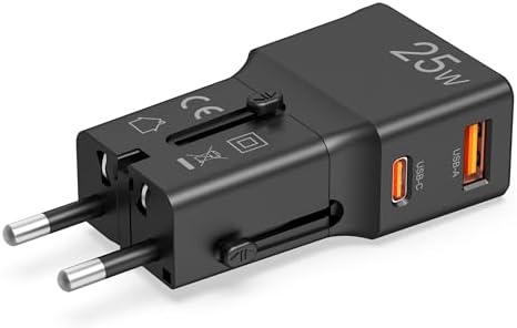 - Adattatore da Viaggio Universale 25W, con porte USB-C e USB-A, Compatibile con 150+ Paesi, Caricatore Slim Portatile per Smartphone e Tablet — foto 3 di 8
