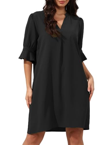 Aphratti Women's Shift Dress Short Sleeve V Neck Flowy Cute Casual Spring Summer Dresses