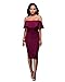 Women Sexy Off The Shoulder Ruffle Slim Fit Bodycon Cocktail Party Midi Dress Wine Red L