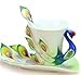 Collectable Fine Arts China Porcelain Tea Cup and Saucer Coffee Cup Peacock Theme Romantic Creative Present for Wedding/christmas Three Sets (Green)