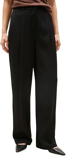 Tommy Hilfiger Pantalón de Tela Mujer Twill Straight Pants Relaxed Fit, Negro (Black), 46