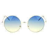 2 Tone Color Lens Retro Vintage Style Round Circle Hippie Groovy Sunglasses Blue Yellow