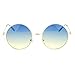 2 Tone Color Lens Retro Vintage Style Round Circle Hippie Groovy Sunglasses Blue Yellow