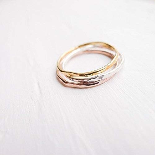 Hammered Thin Rings Set of 3 Sterling Silver Rose Gold Gold Filled Size 7