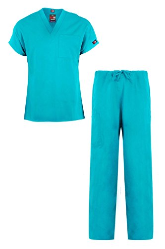 MediFit Men's Basic Solid Two Piece Medical Top & Pants Scrub Set(Menset-MED,LGN-2XL) Turquoise