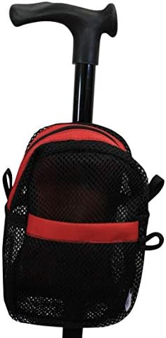 Secure Pouch, Carrying Bag for Cane, Walker, Crutches, Hiking Stick and Wheelchairs (Red- Small)