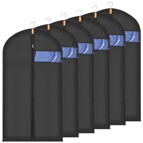 Sevenpers Lot de 6 housses de vêtements anti-mites translucides avec fermeture éclair, imperméables, anti-acariens, respirantes, 60 x 120 cm, noir