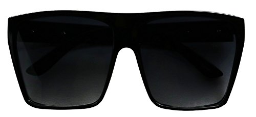 Basik Eyewear - Big XL Large Square Trapezoid Shape Oversized Fashion Sunglasses (Glossy Black w/ Gold, Gradient Black)