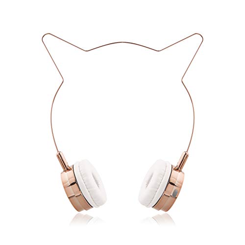 Lux Accessories Rose Gold Cat Ear Headphones Wire Frame Headset w Microphone
