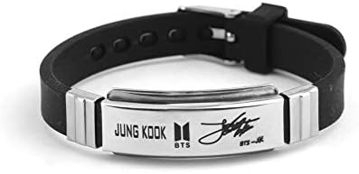 Inbest BTS Kpop Stainless Steel Silicon Wristband Jungkook, Jimin, V, Suga, Jin, J-Hope, Rap Monster Wristband Wristlet | Best Gift for The Army