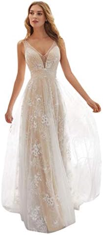OWMEOT Dress，Women's Wedding Dress for Bride Lace Applique Evening Dress V Neck Straps Ball Gowns