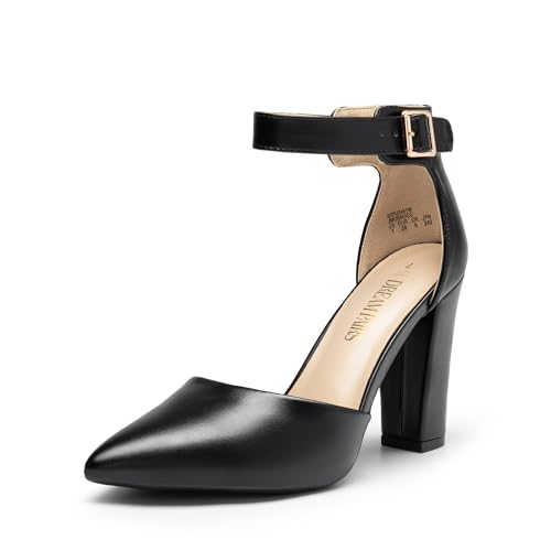 DREAM PAIRS Women's Chunky High Heels Dress Pumps Closed Pointed Toe Block Ankle Strap Shoes for Wedding Party