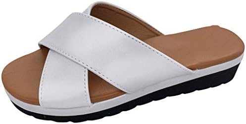 WEUIE Women's Platform Espadrilles Slide Sandals Criss Cross Slide-on Open Toe Faux Leather Summer Flat Sandals