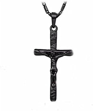 WCG Necklace Gold Plated Pendant Necklace Birthday Christmas Gifts For Men Stainless Steel Antique Cross Crucifix Jewelry , black