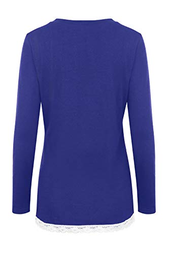 Keliay Bargain Fashion Women O-Neck Long Sleeve Regular Lace Asymmetric T-Shirt Tops Blouse