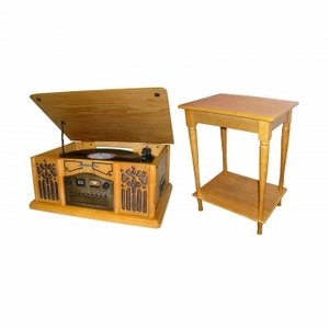 Spectra SB6060 Studebaker Nostalgic Wooden Music Center with Turntable, CD Player, AM/FM Radio & Cassette Player with SB600 Nostalgic Wooden Stand