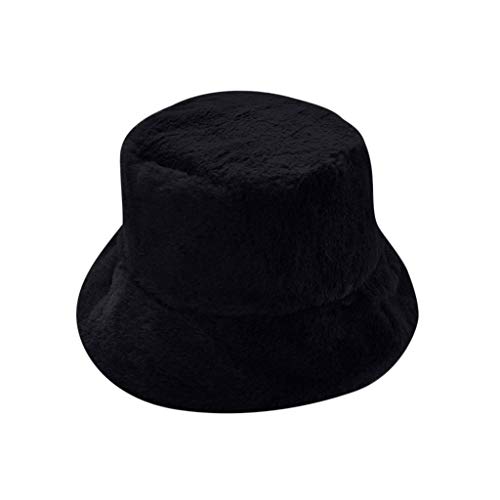 Women Winter Warm Bucket Hat,Crytech Fashion Vintage Thermal Faux Fur Fishing Cap Wide Brim Ear Warmer Fisherman Hat for Ladies Girls Hunting in Cold Weather (Black)