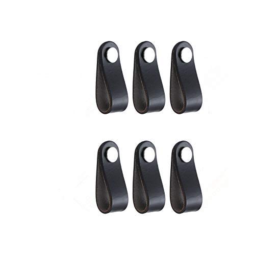 feedal Leather Handles Pull Handle Pull Handles for Dresser Drawers 7cm Single Hole Cabinet Knobs Drawer Knob Pull Handle Genuine Leather Beige 6 Packs(Black)