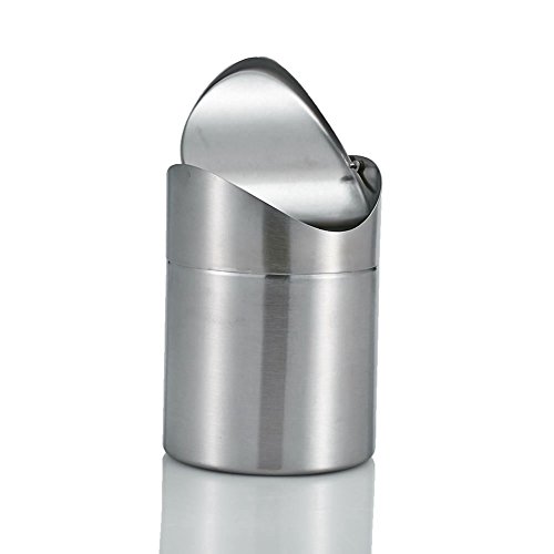 LOVEINUSA Mini Table Trash Can Recycling Brushed Stainless Steel Wave Cover Counter Top Garbage Bin