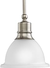 Progress Lighting P5078-09 1-Light Stem-Hung Mini-Pendant with White Etched Glass, Brushed Nickel