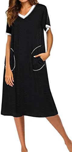 Saifeier omen's Midi Long Dress,Spring Autumn Short Sleeve Solid Color Round Neck Casual Dresses with Pockets