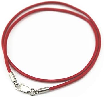 Glory Qin Red Genuine Leather Rope Chain Stainless Steel Squared Lobster Clasp Leather Cord Chain Necklace Rope (2.0 mm, 24 Inches Red)