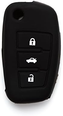 Silipac Black Protective Silicone Car Key Cover with key ring Keyless Entry Remote Holder Rubber Case Skin Fob Protector Shell 3 Smartkey Buttons for Audi A4L A6L Q7 TT R8 A3