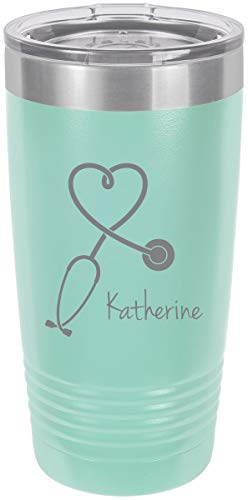 Stethoscope Nurse Personalized Add Your Custom Text Insulated Tumbler 20 Oz Travel Coffee Mug Customizable (Teal)