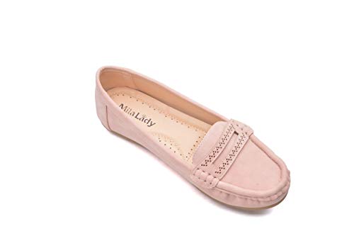Comfortable Cushioned Insole Slip On Loafer Moccasins Flats Driving & Walking Shoes for Women, Angie Pink Size 7.0