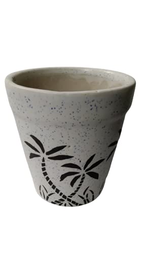 Coconut Tree Design Ceramic Planter Size 4.5 x 4.5 x 5 (730gm) by PVV Collections