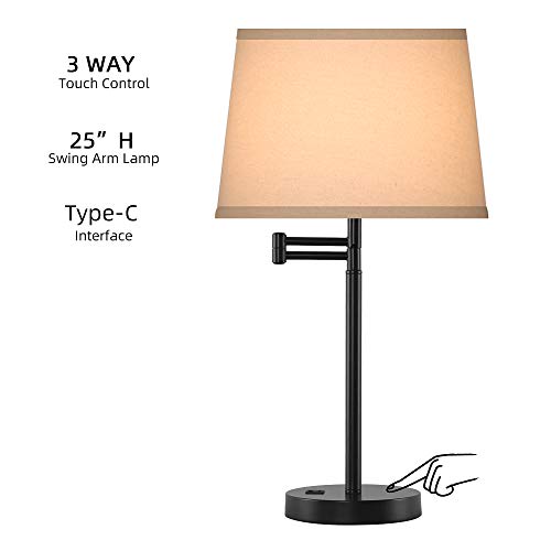 JIOSXC Swing Arm Table Lamp with 5v 2A USB Port for Living Room,3 Way