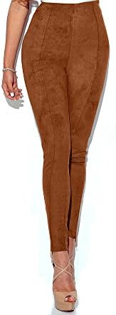 Da Ben Tai Women's Multicolor suede Stretchy Full Length Pants Soft Tights High Waist Leggings,casual pants (Large, Khaki)
