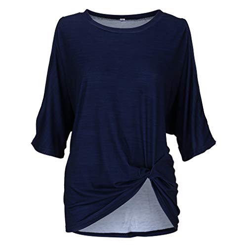 Summer T Shirt Women Half Sleeve Cold Shoulder Casual Tunic Top, Loose Twist Knotted Tops Blouse, Hot Fashion Tee for Lady Blue - Thumbnail 4